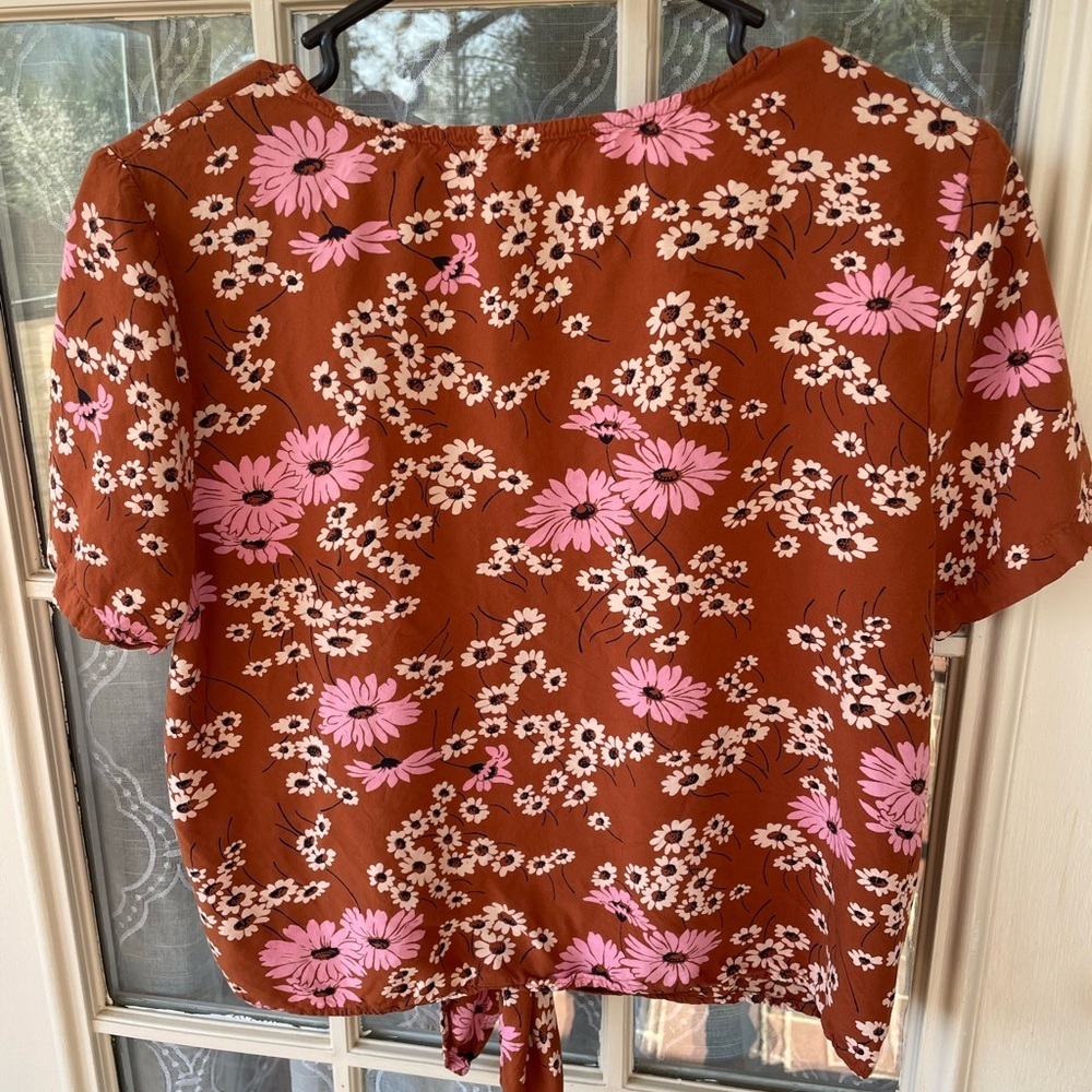 Madewell Size M Floral Tie Front Blouse Rust Pink Daisy Print Cottagecore 🌸 - Picture 3 of 5